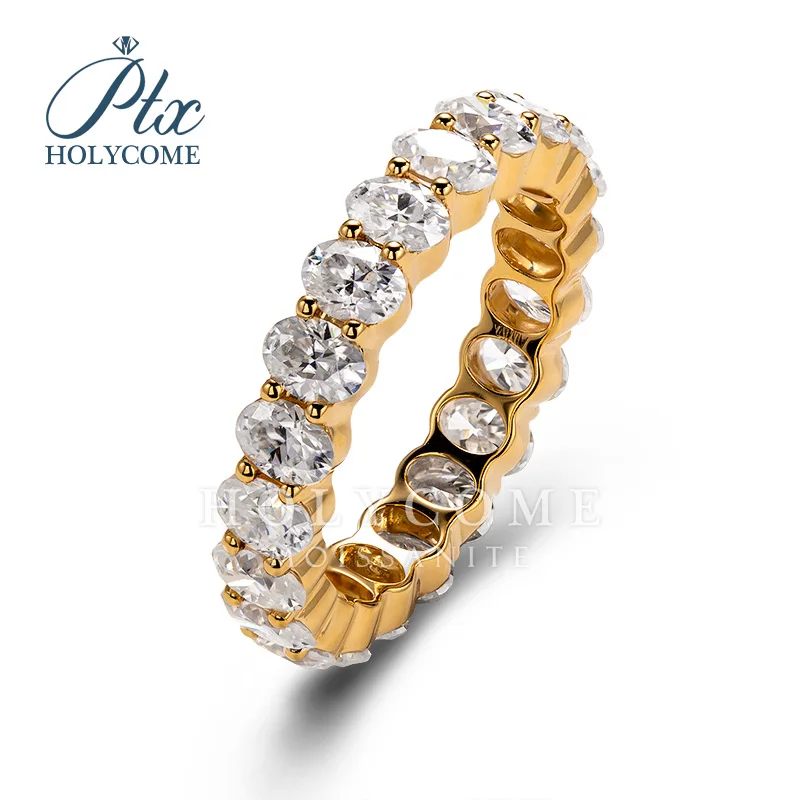 

Holycome Ring 3x4mm Crushed Ice Oval Cut Moissanite Engagement Silver Plated Gold &18K Gold Rings Diamond Cut Wedding Rings