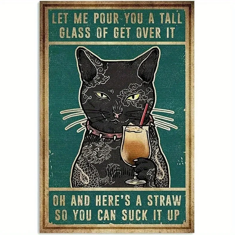 

Retro Metal Tin Sign, 8"x12", Funny Cat Metal Tin Signs Vintage Kitty Kitchen Sign, Outdoor Signs For Home Bathroom
