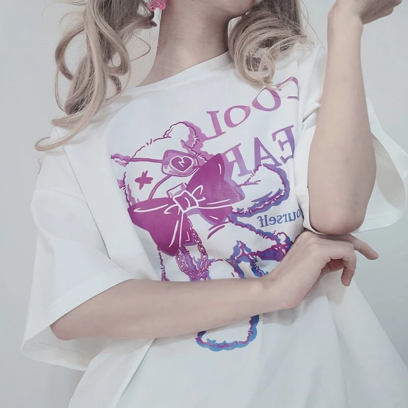 Женские летние футболки 2022 черная Готическая футболка с аниме мультяшным