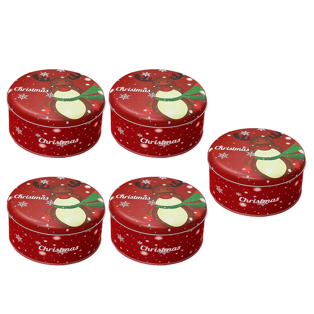 

5 Pcs Christmas Candy Deer Fruit Box Jar Tin Holiday Party Decor Tinplate Jars Child