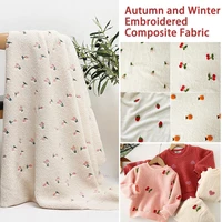 100160cm embroidery flower cherry teddy fleece fabric soft furry plush curly fur fabric for diy winter pajamas blanket sweater