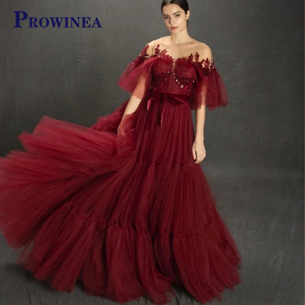 

PROWINEA Modern Red Lace Beading Evening Dress For Women Party Off The Shoulder Formal Gowns Abendkleider Plus Size Personalize