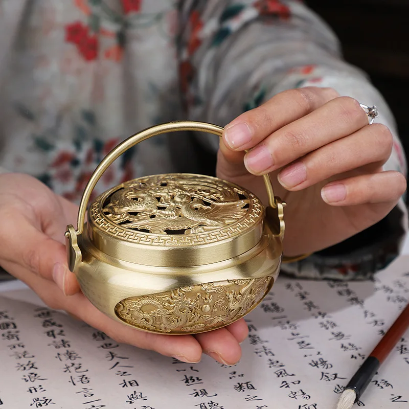 

New Pure Copper Incense Burner Portable Air Fumigating Hand Stove Household Indoor Sandalwood Incense Burner Decoration Censer