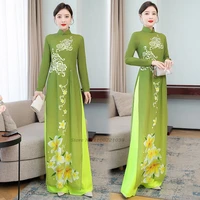 2022 vietnamese aodai dress for women traditional chinese style vintage elegant qipao toppants sets asian chiffon dress qipao