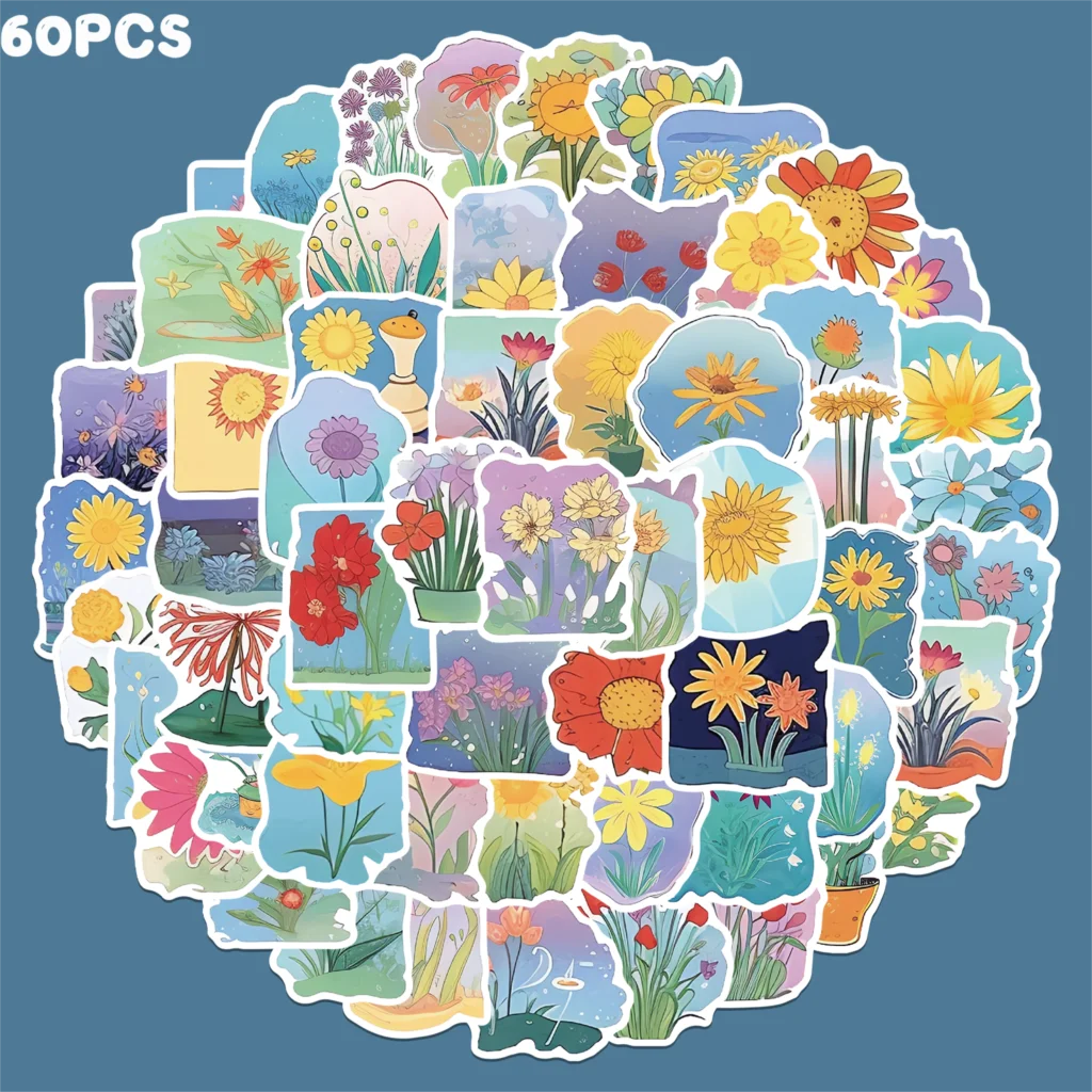 

10/60 шт., наклейки в виде цветов в книге