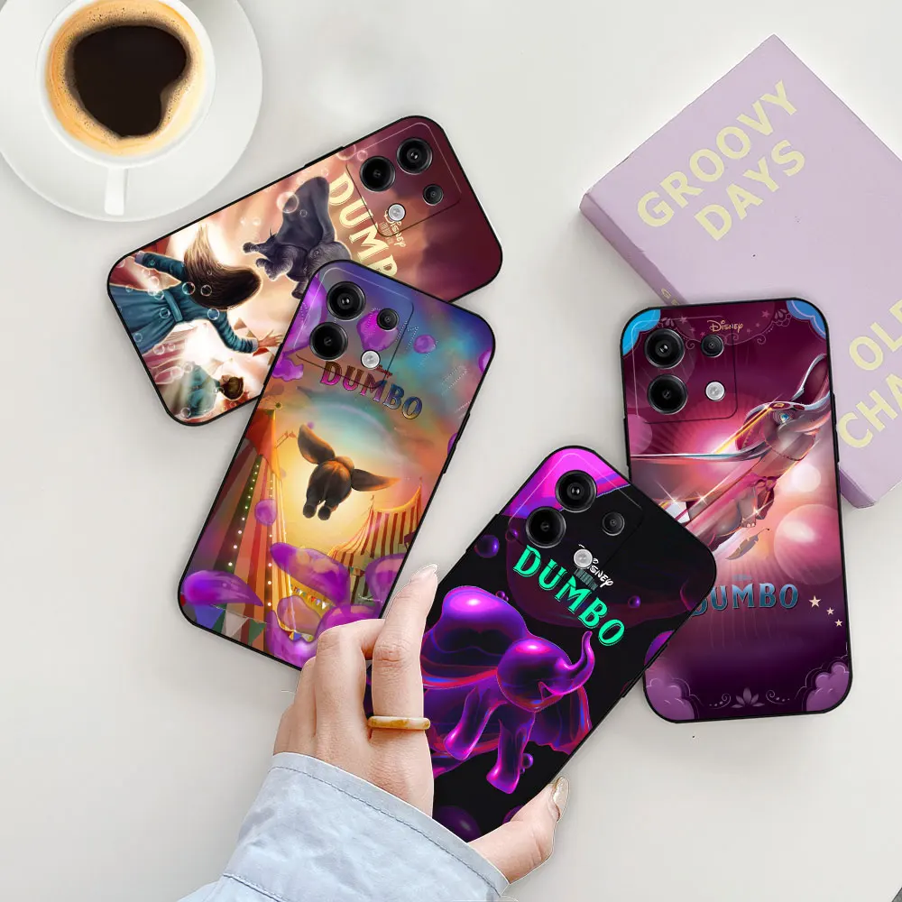 Чехол для телефона Disney Cartoon Dumbo Redmi Note 13 12 11 10 ProPlus 12S 11S 11T 11E 10S 9 9S 8 8T 7 Pro Max черный