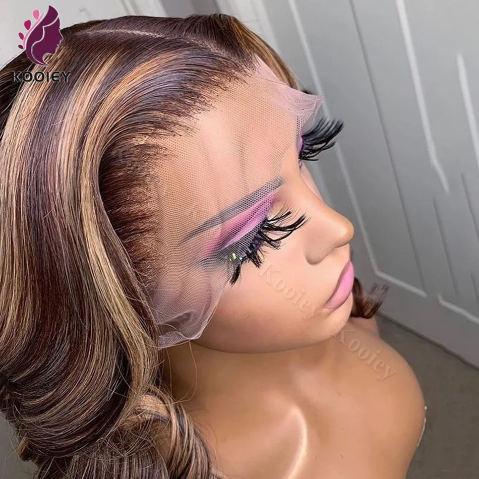 13x6 Highlight Wig Human Hair Body Wave Honey Blonde Brown Colored 5x5 Silk Top On Clearance Sale 360 Lace Frontal