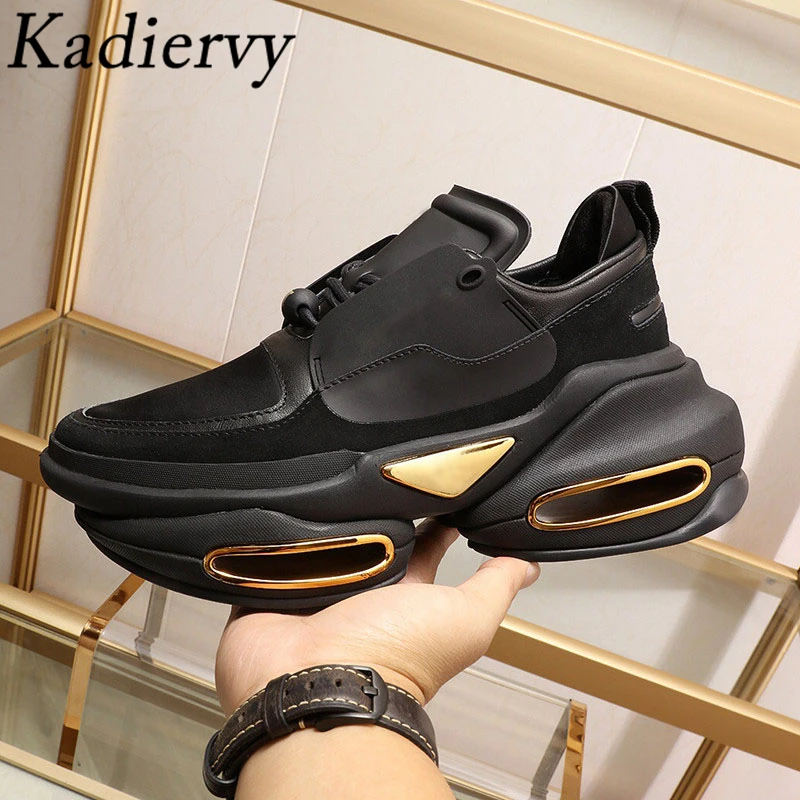 New Platform Sneakers Women And Men Thick Sole Casual Shoes Real Leather Round Toe Runners Shoes Designer Women's Sports Shoes