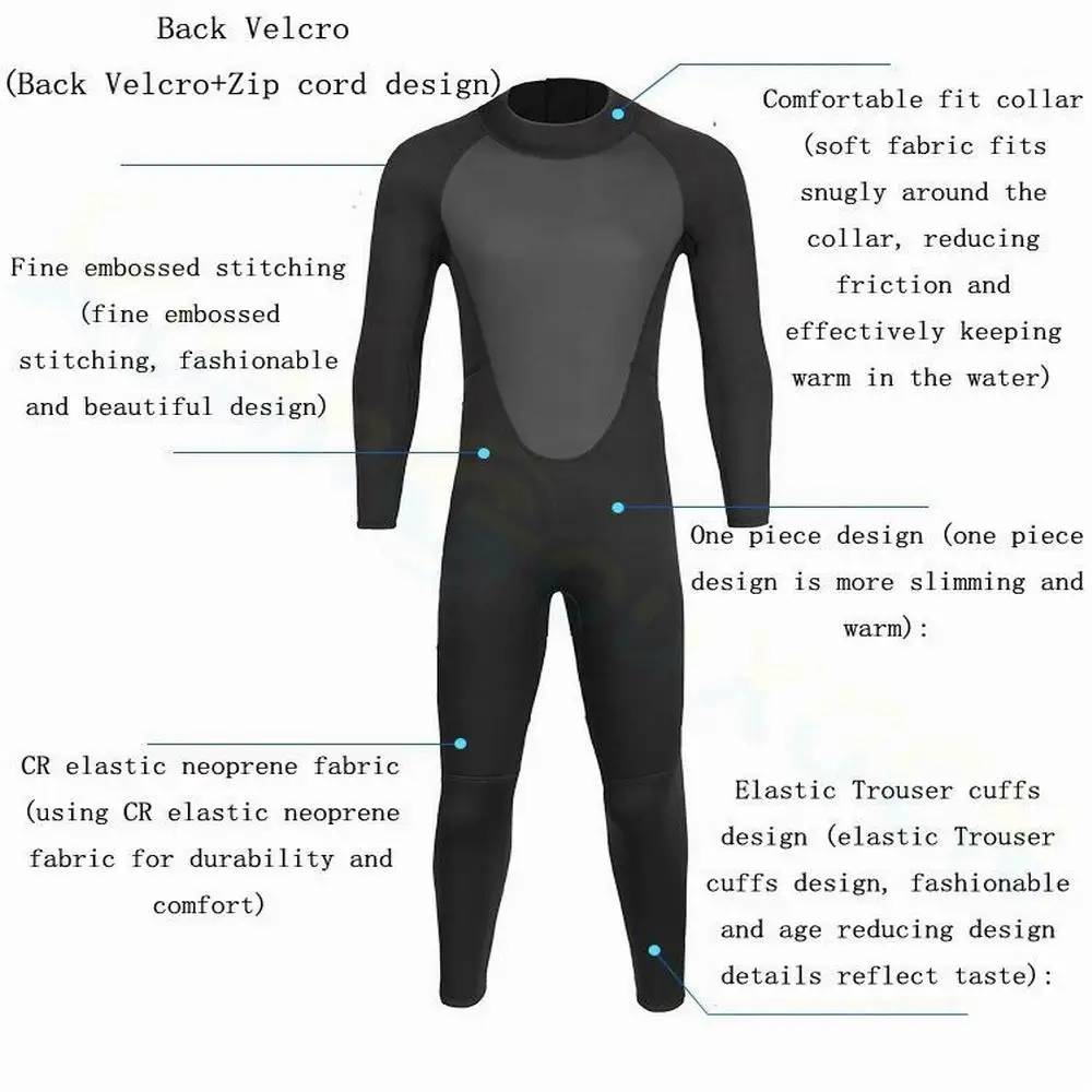 Неопреновый гидрокостюм 3 мм для мужчин и женщин костюм дайвинга на молнии сзади