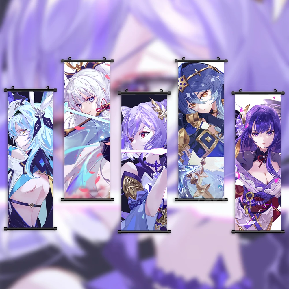 

Холст Genshin Impact, домашний декор, плакат Kamisato Ayaka, печать, картины Candace, Keqing, настенное искусство, Свиток, игра, подвесная живопись