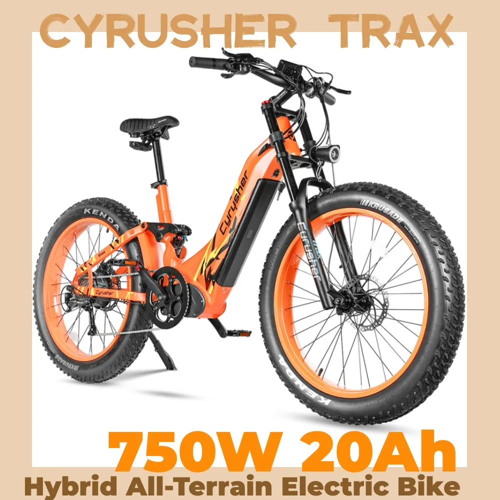 Cyrusher Trax Hybrid All-Terrain Electric Bike | 750W 52V 20Ah Torque Sensor Up to 56 Miles  Max Range Full Suspension Fat Tire