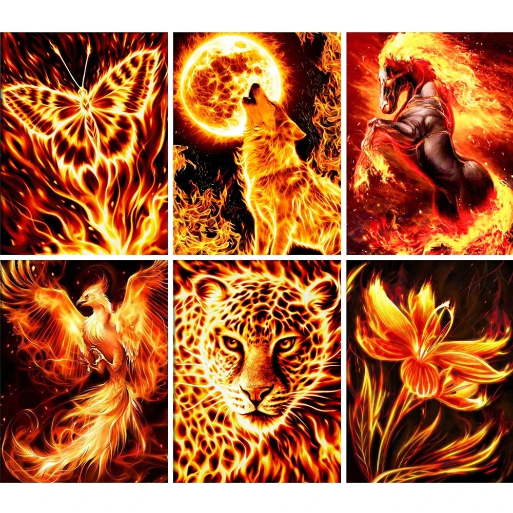 

5D DIY Fire Phoenix Lion Leopard Wolf Butterfly Diamond Painting Round Crafts Mosaic Handmade Gifts Cross Stitch Home Decoration