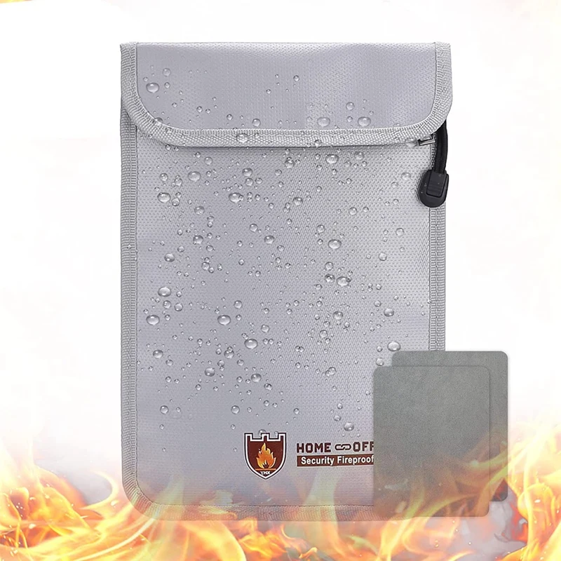 

2-Layers Fireproof Document Bag,15X11inch Waterproof And Fireproof Money Bags With 2 Cleaning Cloth,For A4 Document