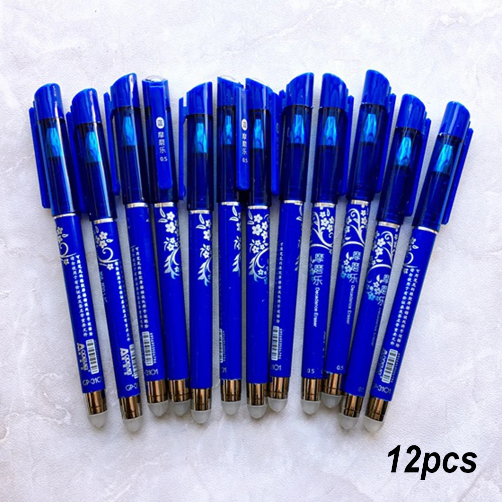 

12pcs/box Gel Pen Smooth Writing Erasable Black Blue Refill Students Stationery Business 0.5mm Tip School Office
