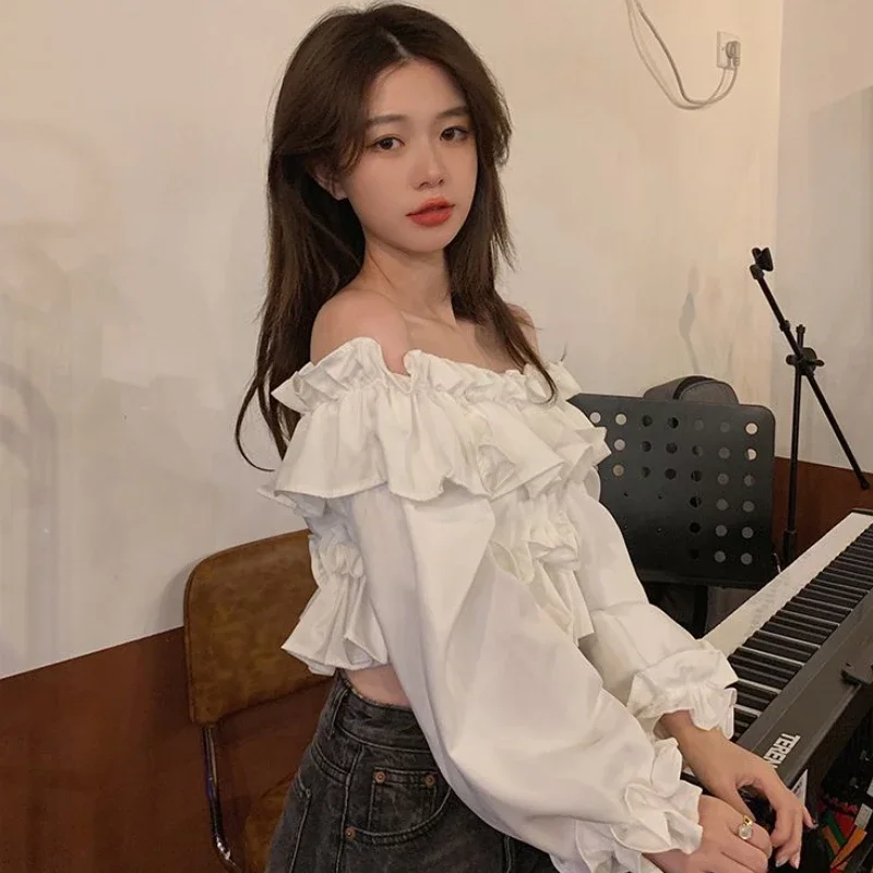 Блузки с разрезом на шее женские винтажные темпераментные летние тонкие оборки