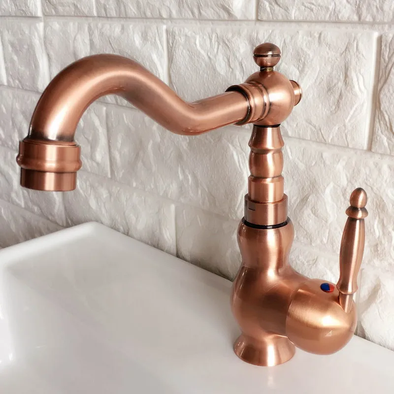 

Antique Red Copper Single Handle Swivel Spout Kitchen Bathroom Sink Faucet Basin Cold And Hot Mixer Tap Dnf404