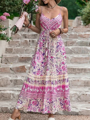 2023 летние женские сексуальные праздничные платья на бретелях-спагетти с цветочным принтом, богемный пляжный сарафан, элегантные платья на бретелях