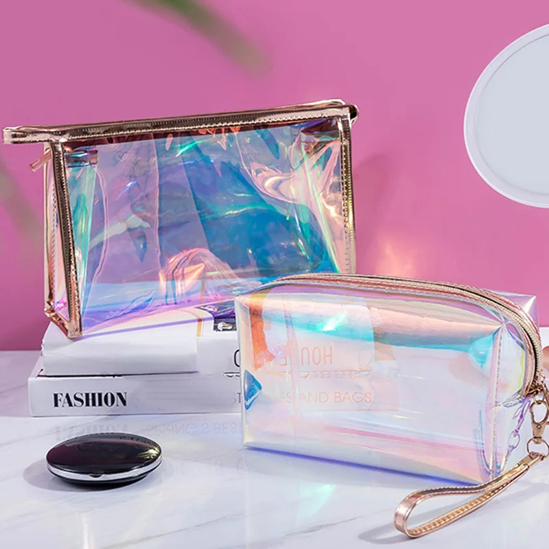 

Fashion Laser Travel Cosmetic Bag Transparent Makeup Bags Toiletry Brush Bags Organizer Women Necessary Wash Make Up Case Box
