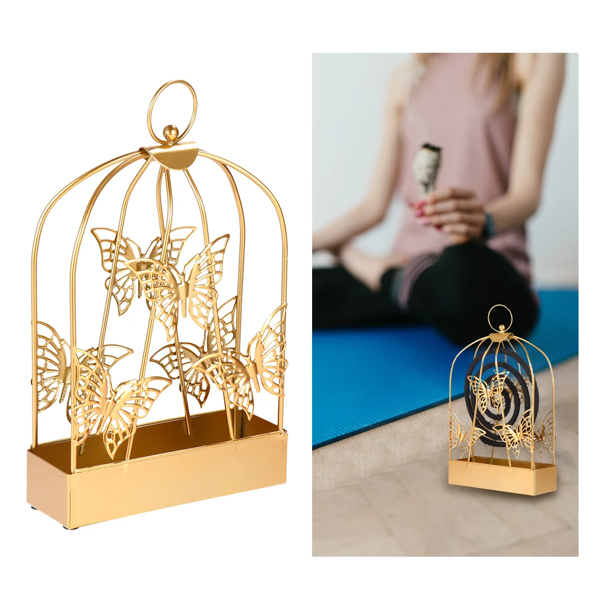 

Coil Mosquito Holderburner Birdcage Stand Metal Bracket Rack Portable Box Tray Spiral Retro Container Catcherinsect Candleiron