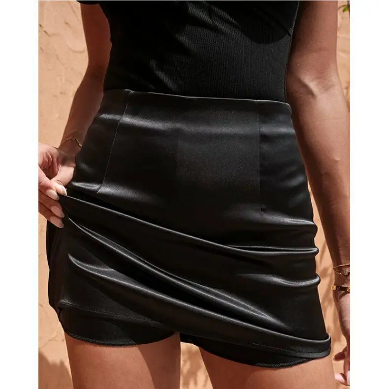 

Satin Skirts for Women High Waisted Skirt 2022 Women sexy Wrap up Skirts Summer Pink Mini Skirt New Korean Style