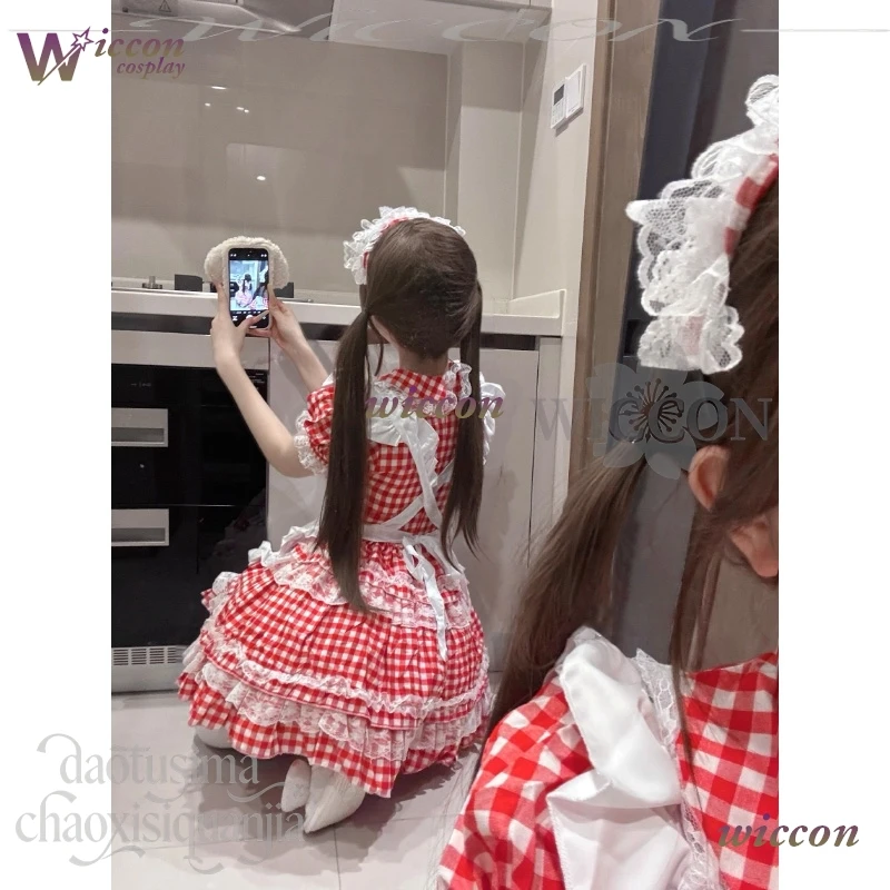 YesoK Game Nikke Косплей Kawaii Милые девушки Красный клетчатый наряд горничной Платье принцессы Сладкая Лолита Джирай Ка для девочек Прекрасный Хэллоуин (art.: 3920d3579d22d) - 3920d3579d22d