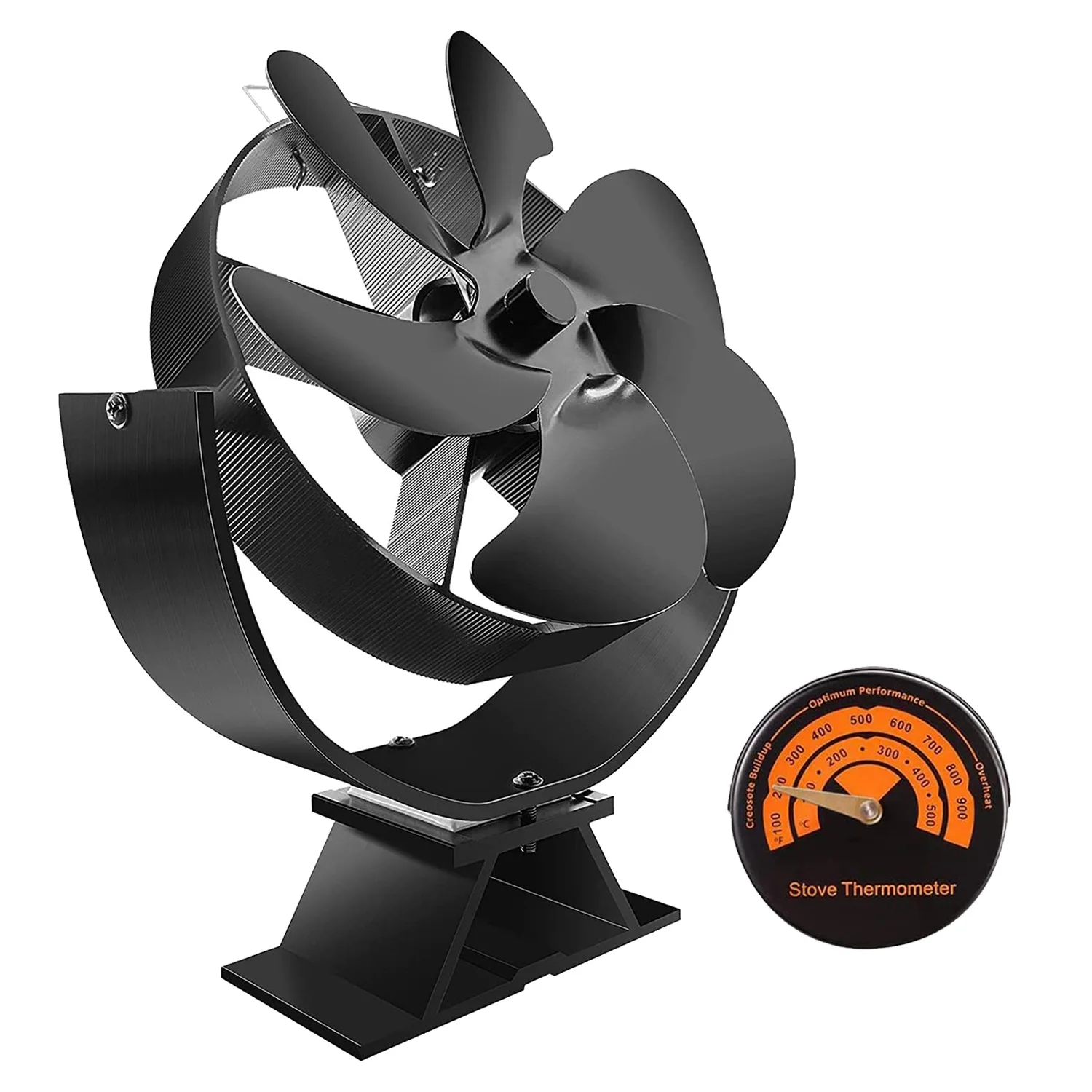 

6 Blades, Fireplace Fan, Heat Powered Stove Fan, Heat Powered Fireplace Fan with Thermometer