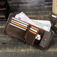 contacts genuine leather men wallet rfid vintage short wallet zipper around male purses card holder small coin pocket money bag