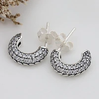 authentic 925 sterling silver sparkling snake chain pattern with crystal stud earrings for women wedding gift pandora jewelry