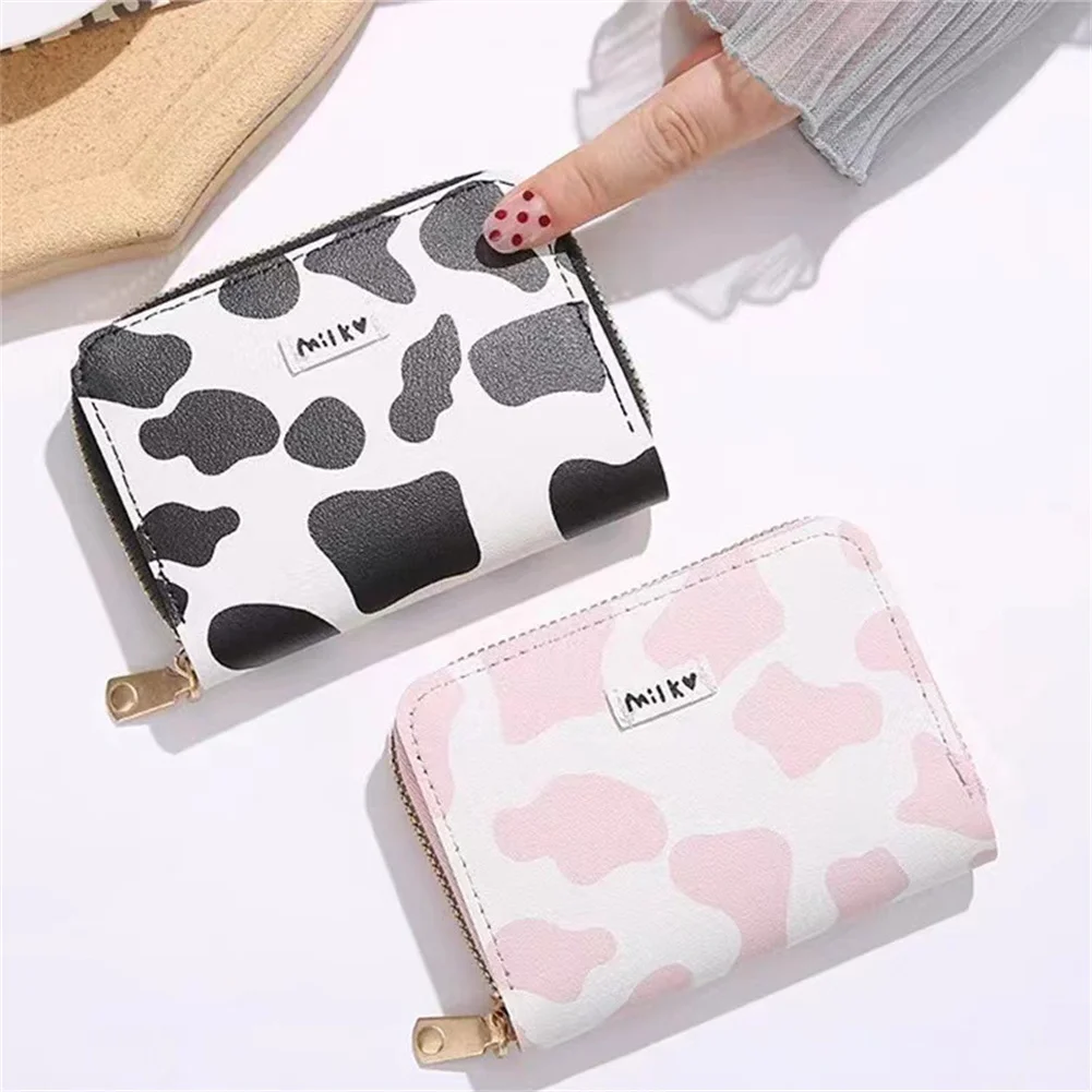

Fashion Kawaii Cow Print Wallet Pu Leather Cartoon Anime Multi-card Slot Short Women Coin Purse Lady Card Holder Wallet Gift