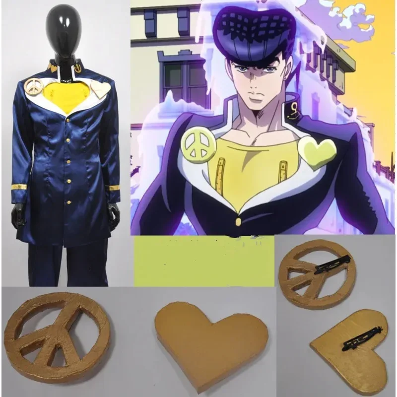 Аниме Bizarre Adventure Josuke Higashikata Косплей Костюм Синий Униформа Вечеринка Карнавал