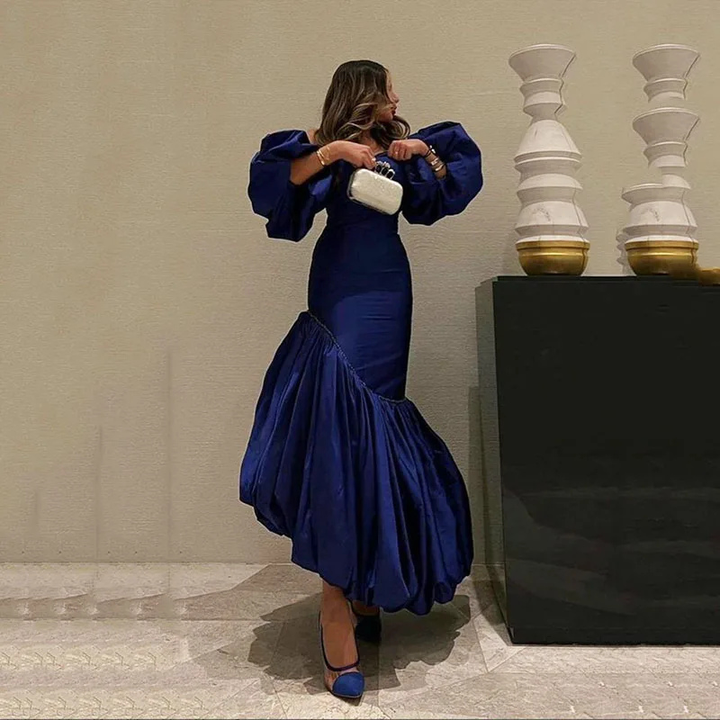 

Женское платье с юбкой-годе, темно-синее платье для выпускного вечера, с многоярусными рукавами-фонариками, свадебная одежда, арабское вечернее платье, модель 2023 года