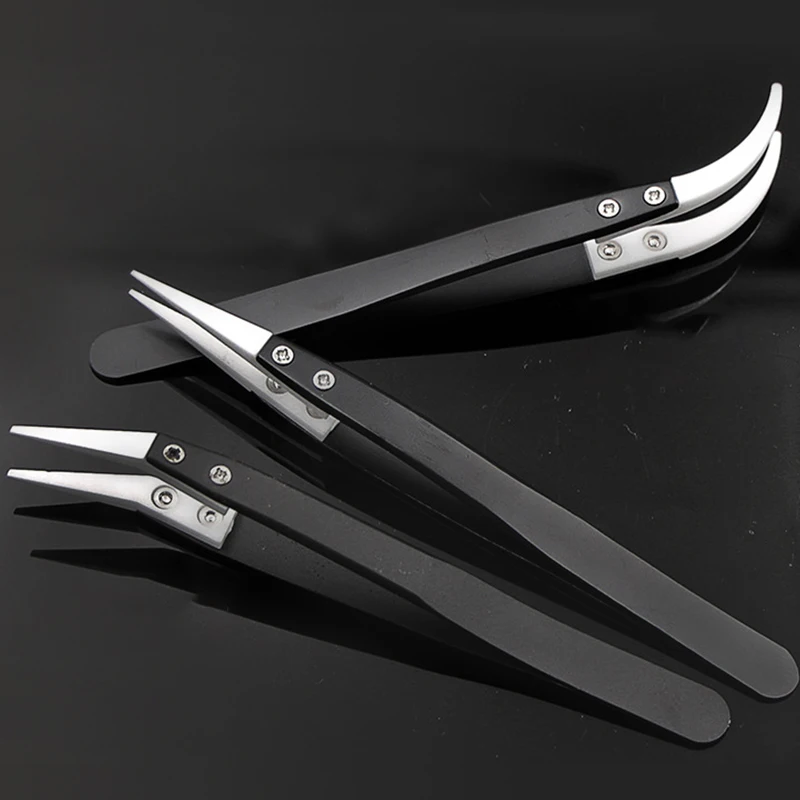 

130mm Durable High Temperature Resistant Tweezer Insulation Ceramic Maintenance Precision Tweezer Black Handle Ceramic Tweezer