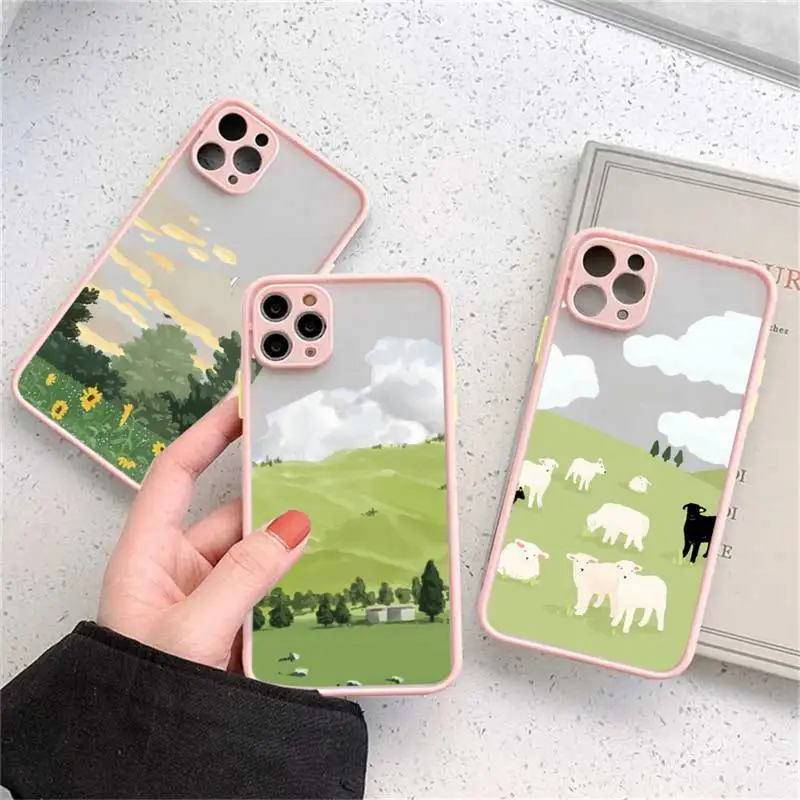 

Hand Painted Spring Scenery Pattern Phone Case matte transparent For iphone 11 12 13 7 8 plus mini x xs xr pro max cover