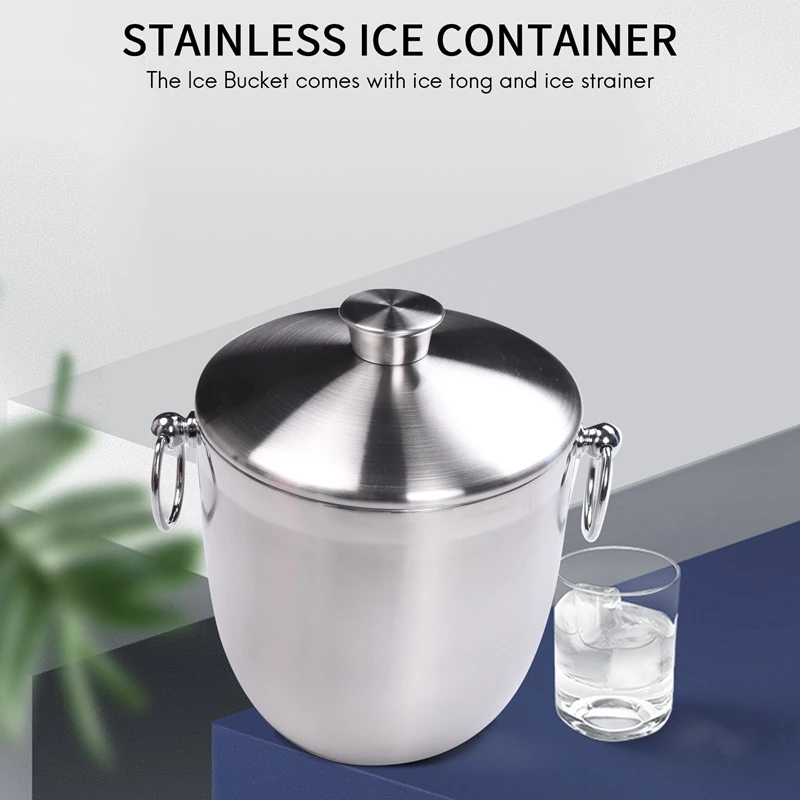 

Stainless Steel Ice Bucket With Tongs Liter Double Walled Insulated With Tongs And Lid Ice Container(3L)