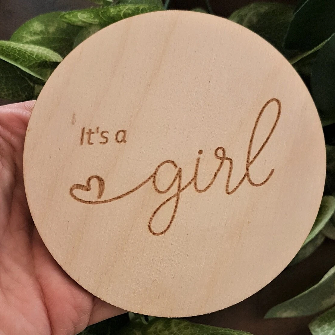 

wood round disc plain it's a boy/girl Baby Birth Announcement Gender Reveal Baby Shower Gift
