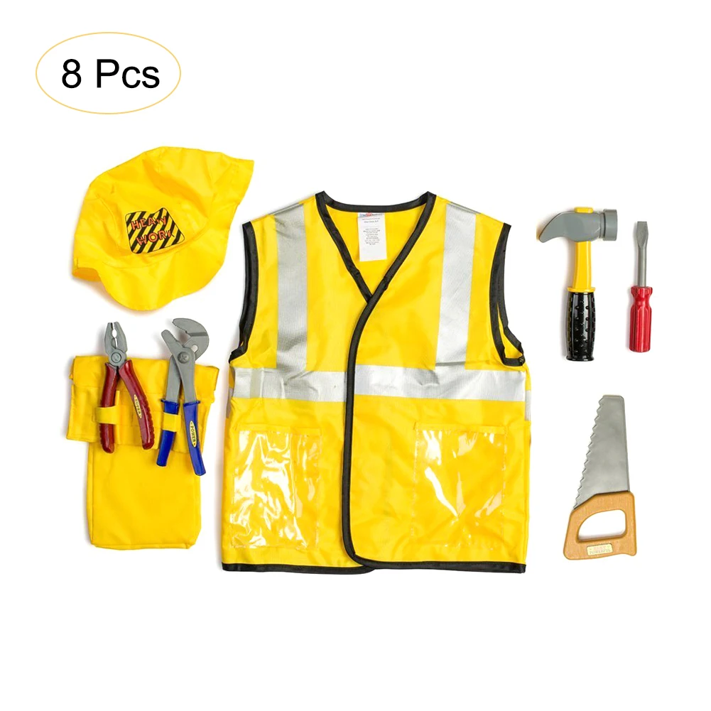 

Новинка 2022, 8 шт., забавные строительные ранцы, Детский Комплект детских игрушек для ролевых игр для мальчиков, карьерные костюмы, косплей тя...