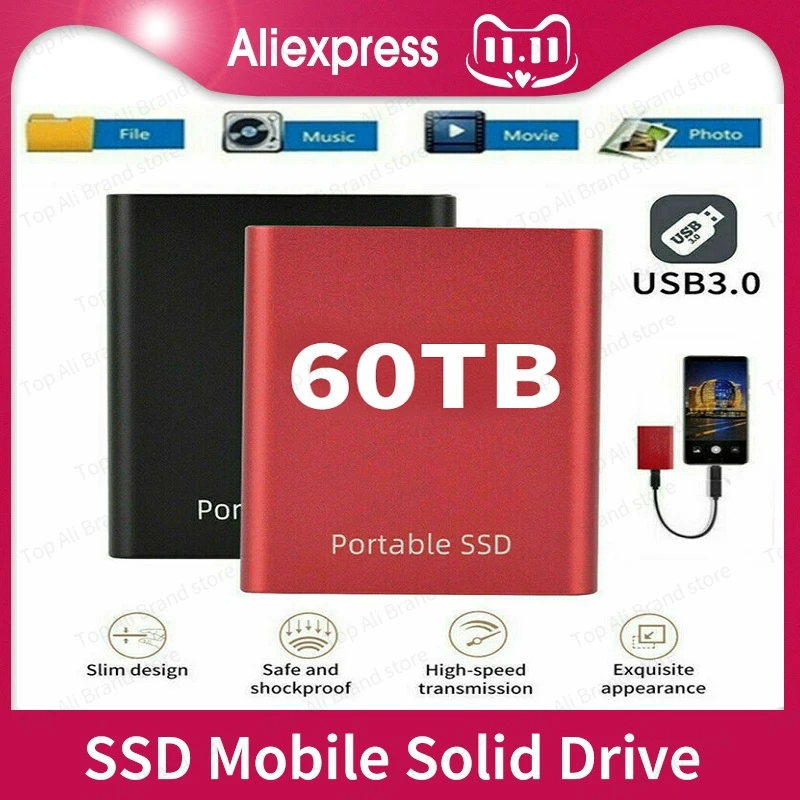 

Оригинальные Портативные внешние жесткие диски USB 3,1 60 ТБ SSD твердотельные диски для ПК ноутбука компьютера устройство хранения