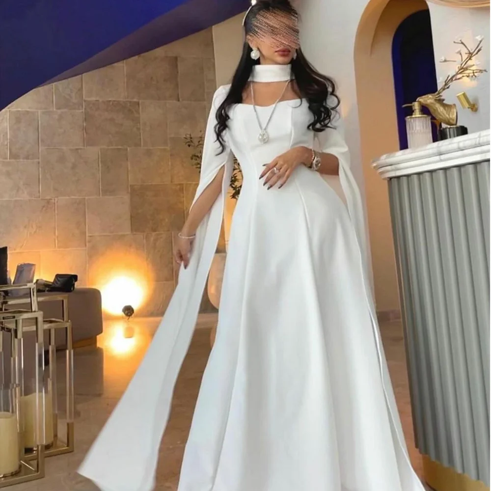 

Katerina Elegant Long Crepe High Neck Evening Dress With Sleeve A-Line Side Slit Floor Length Formal Party Dress Women Prom Gown