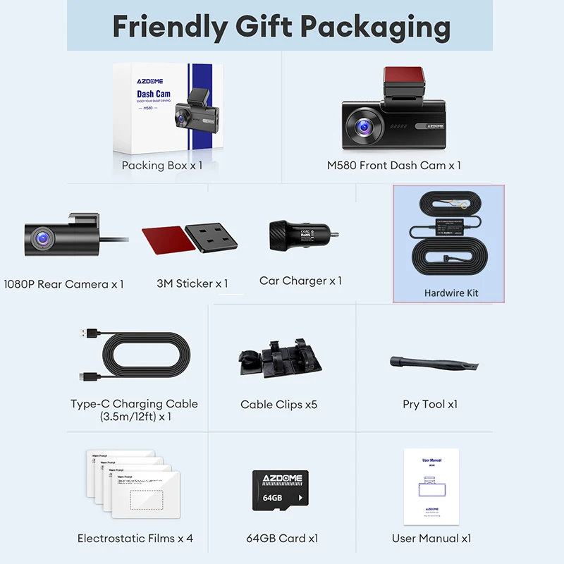 

AZDOME M580 Автомобильный видеорегистратор 5K Видеорегистратор GPS 2/3 Камеры 1080P Кабина Задний Wi-Fi Бесплатное приложение Аварийная запись Парковочный монитор Циклическая запись