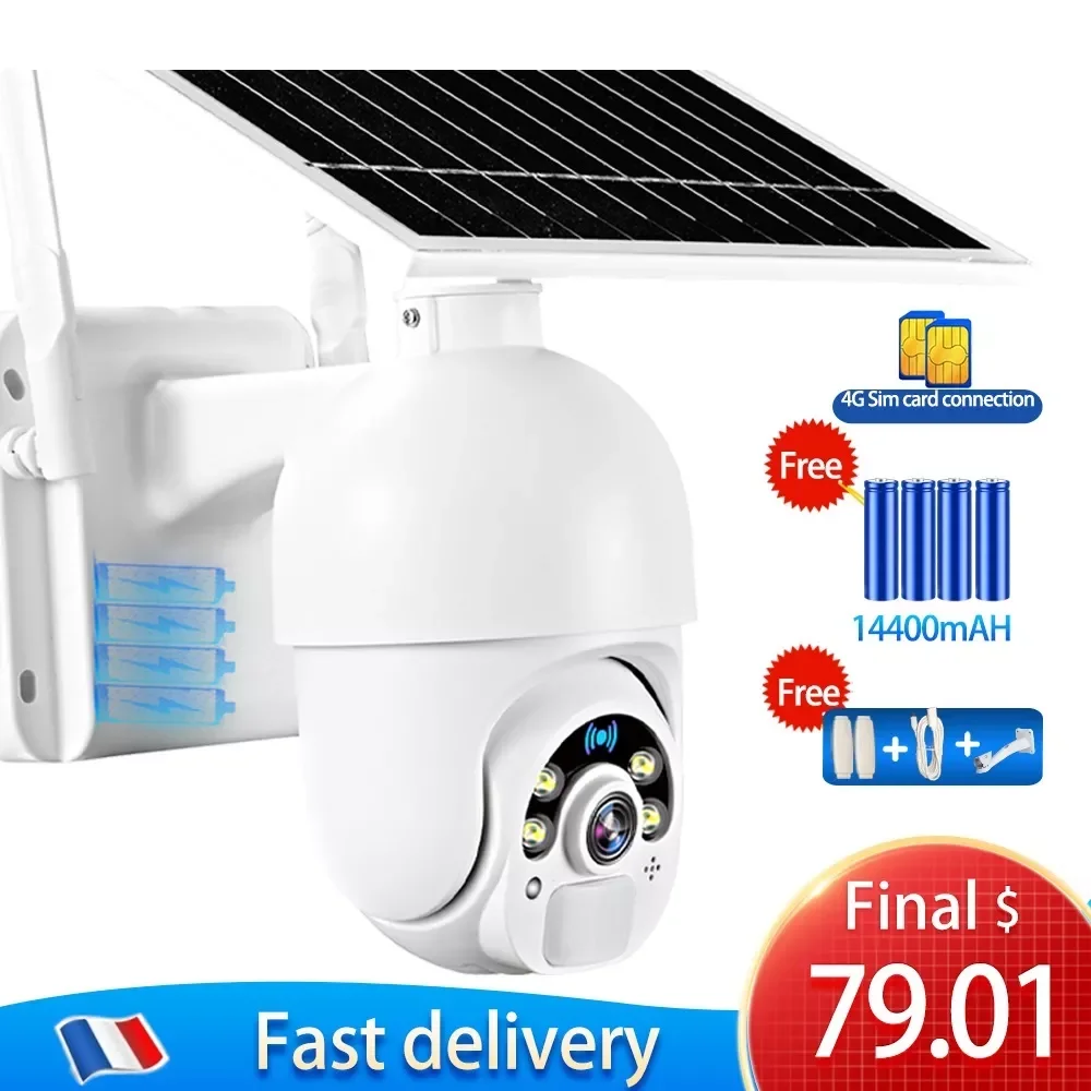 

Камера видеонаблюдения с солнечной панелью, 4G, Sim-карта, 1080P