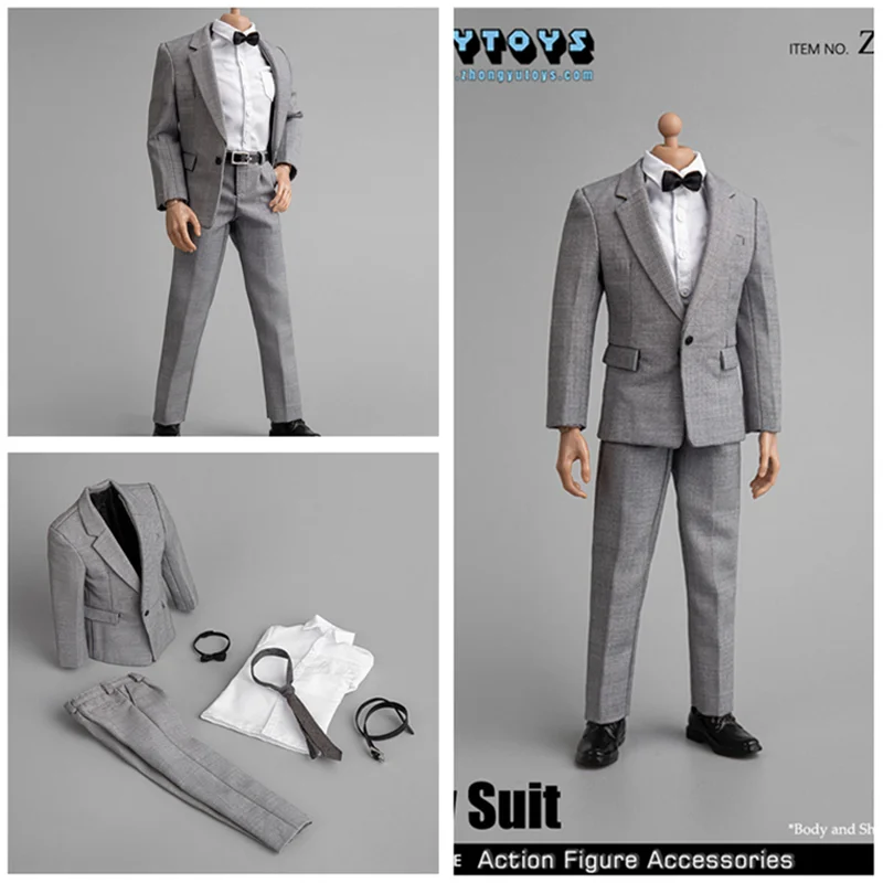 

ZYTOYS ZY5038 1/6 Scale Male Grey Suit Clothes Model Set Fit 12" PH HT Soldier Action Figure Body Dolls