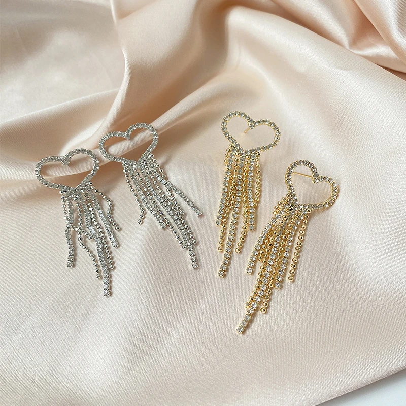 

Heart-shaped Long Tassel Earrings for Women Zirconia Leaf Drop Earring Birthday Party Jewelry Fashion Accessories