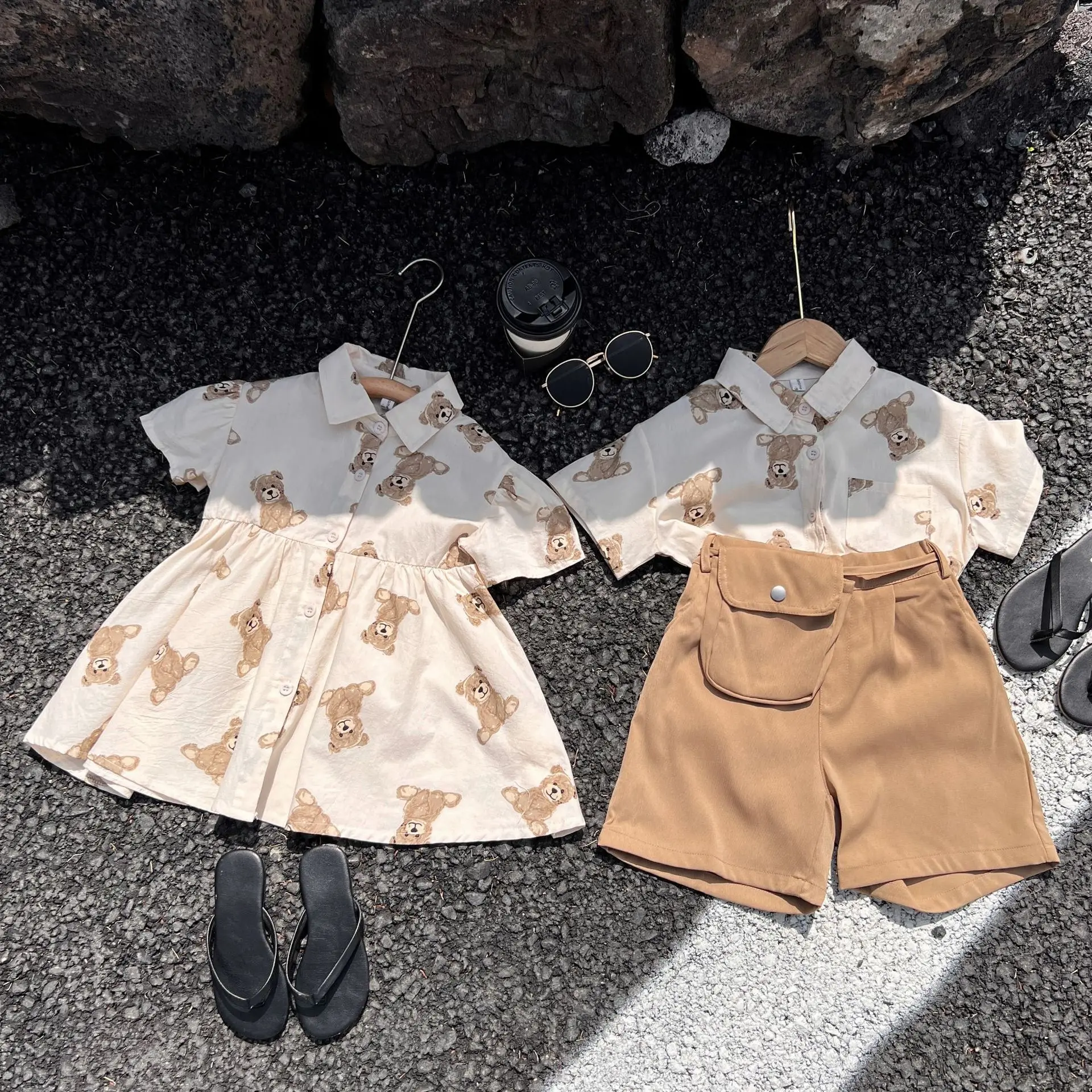 2022 Brother And Sister Matching Clothes Kids Outfits Girl Short Sleeve Dress Korean Baby Boy Summer Shirts+Pants Two Piece Sets images - 6