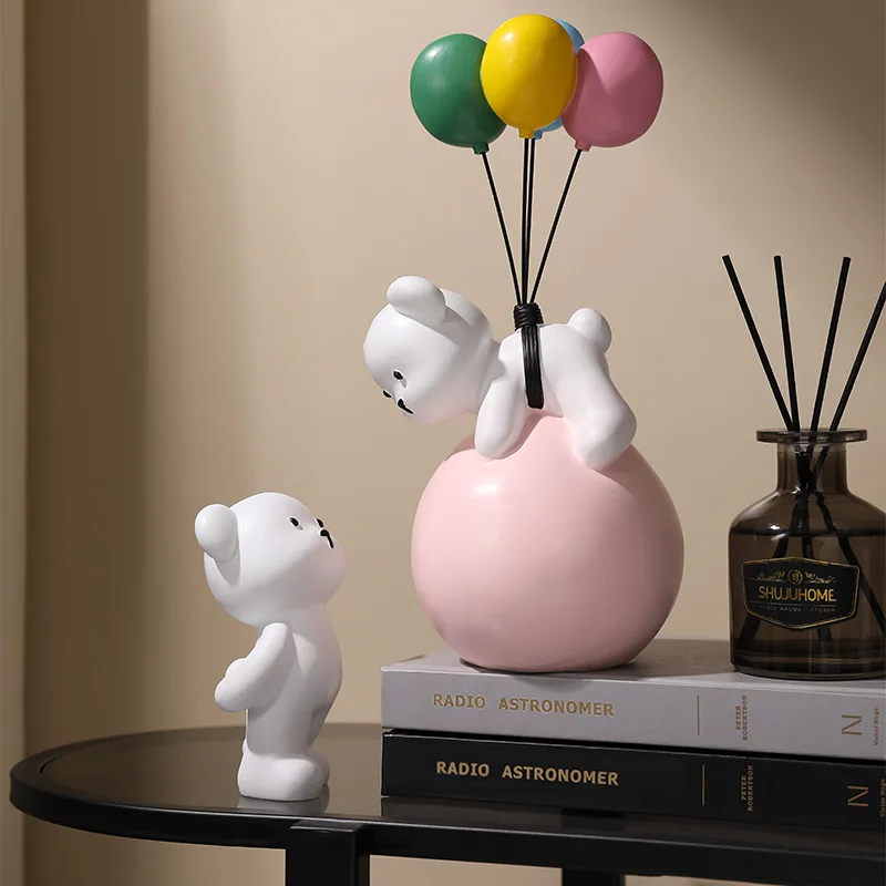 Balloon Bear Resin Animal Ornament Children's Bedroom Decor Creative Birthday Gift Home Decoration Accessories for Living Room