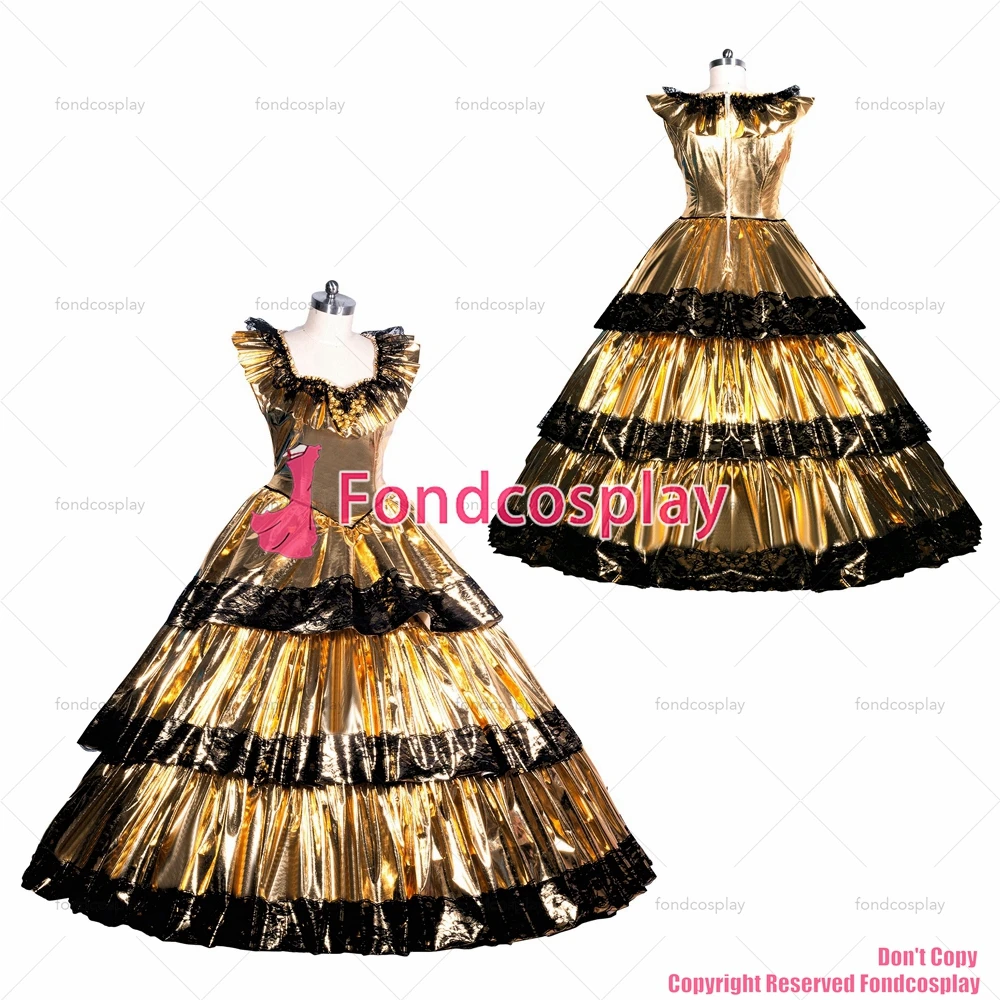 

tailor-made sexy adult dressing cross maid sissy long french golden thin pvc lockable dress uniform costume tv/cd[g3946]