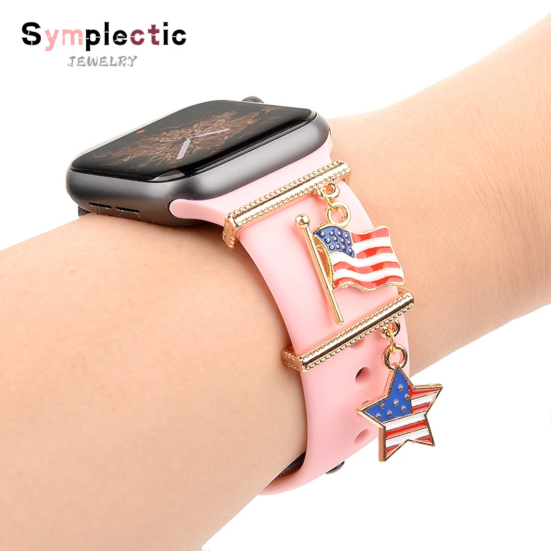 

Alloy Flag Pendant Charms For Apple Watch Sport Band Decoration Ring Sets for Samsung Watch Silicone Strap Jewelry Accessories