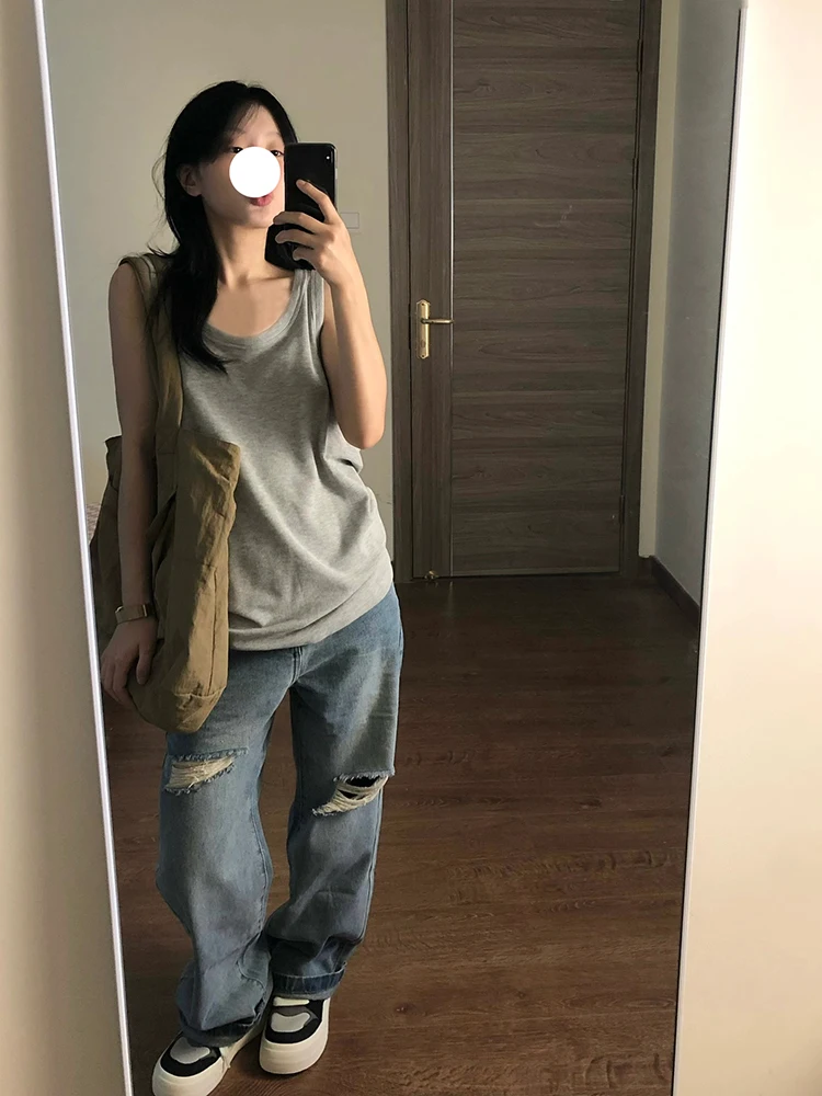 Спортивная майка женская летняя верхняя одежда свободная внутренняя футболка