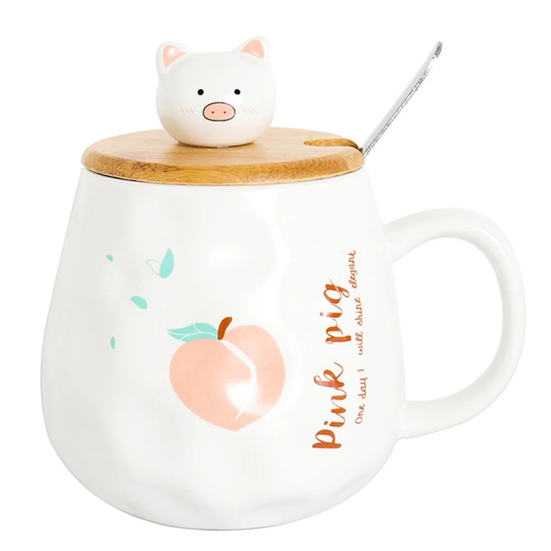 

Cartoon Wooden Cover Piglet Scrub Potbelly Ceramic Cup Creative Mug Business Office Water Cup