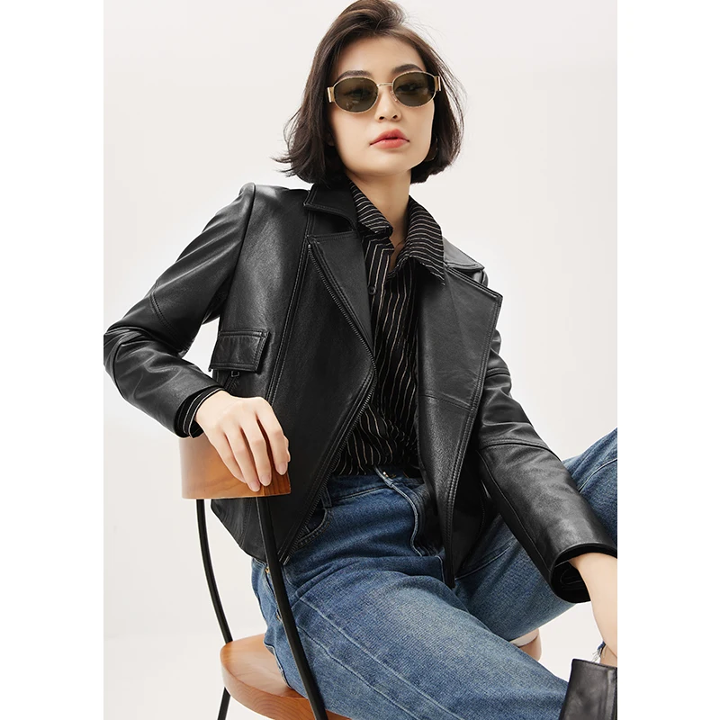 New Sheepskin  Real Leather Jacket Women  Casacos Femininos Inverno 2022  Spliced Autumn/Winter Casual Zipper Genuine Leather