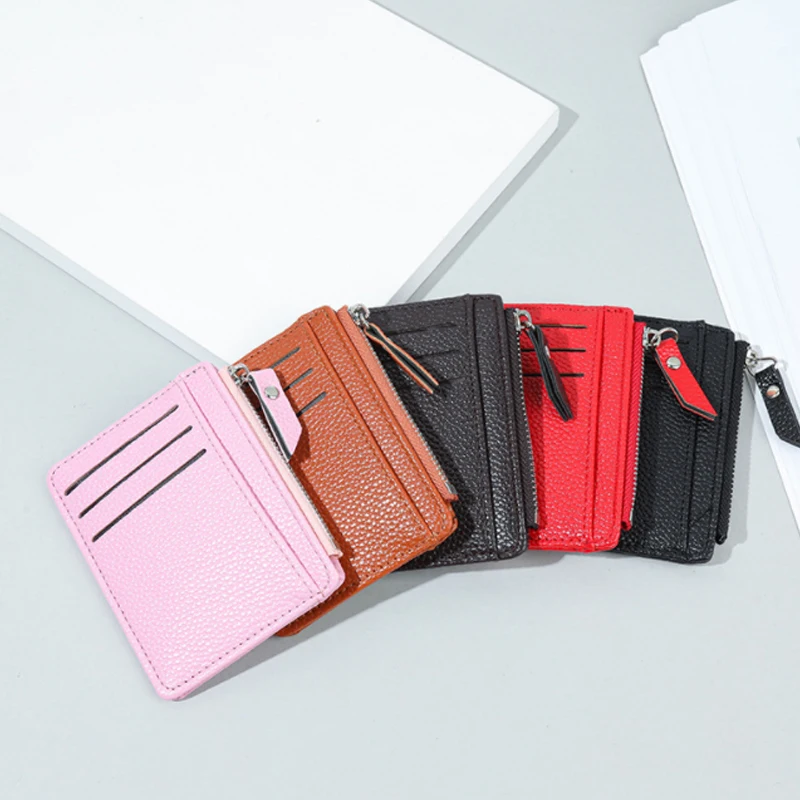 

1PC Ultra-Thin Women Men Credit ID Card Holder PU Leather Zipper Fashion Small Wallet Money Bag Case Coin Purse Clip Organizer
